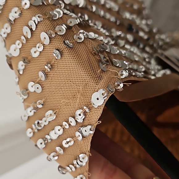 Mac DuggalSequined Wrap Over Bishop Sleeve Gown - Picture 7 of 8